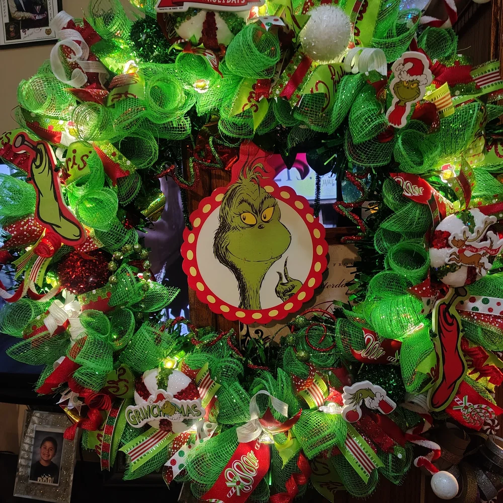 Festive Grinch Holiday Wreath - Green and Red